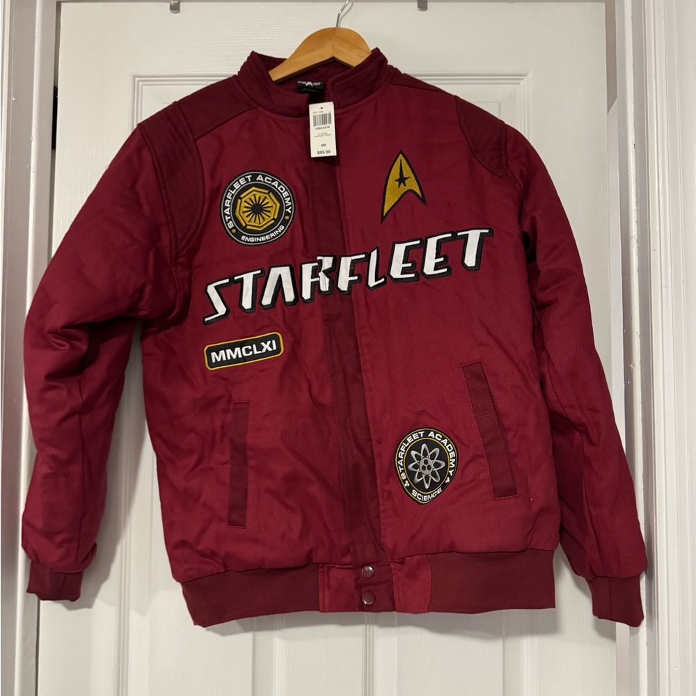 Star Trek Starfleet Academy Red quilted Jacket w/Patches size S, NEW